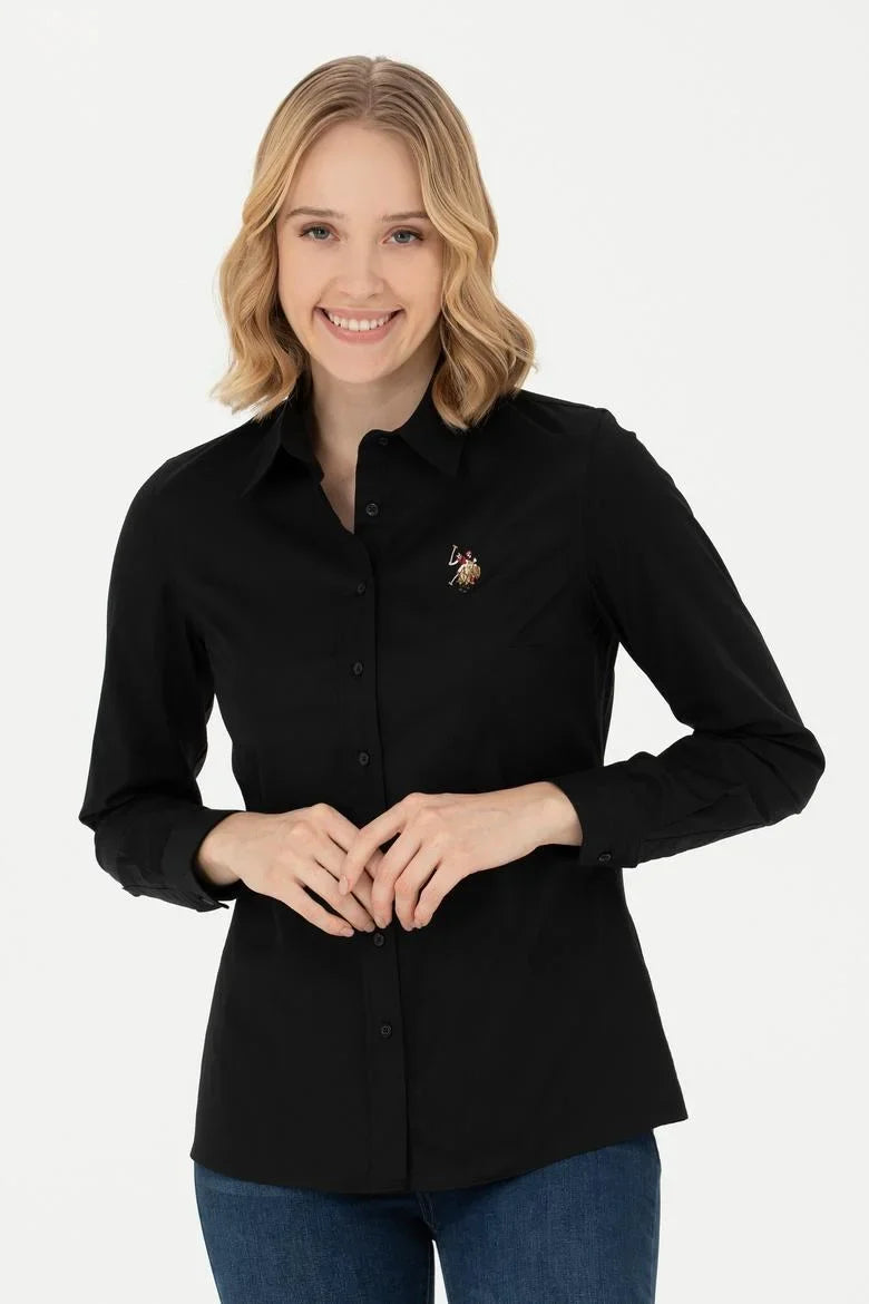 U.S. Polo Assn. crna ženska košulja sa zlatnim vezenim logotipom