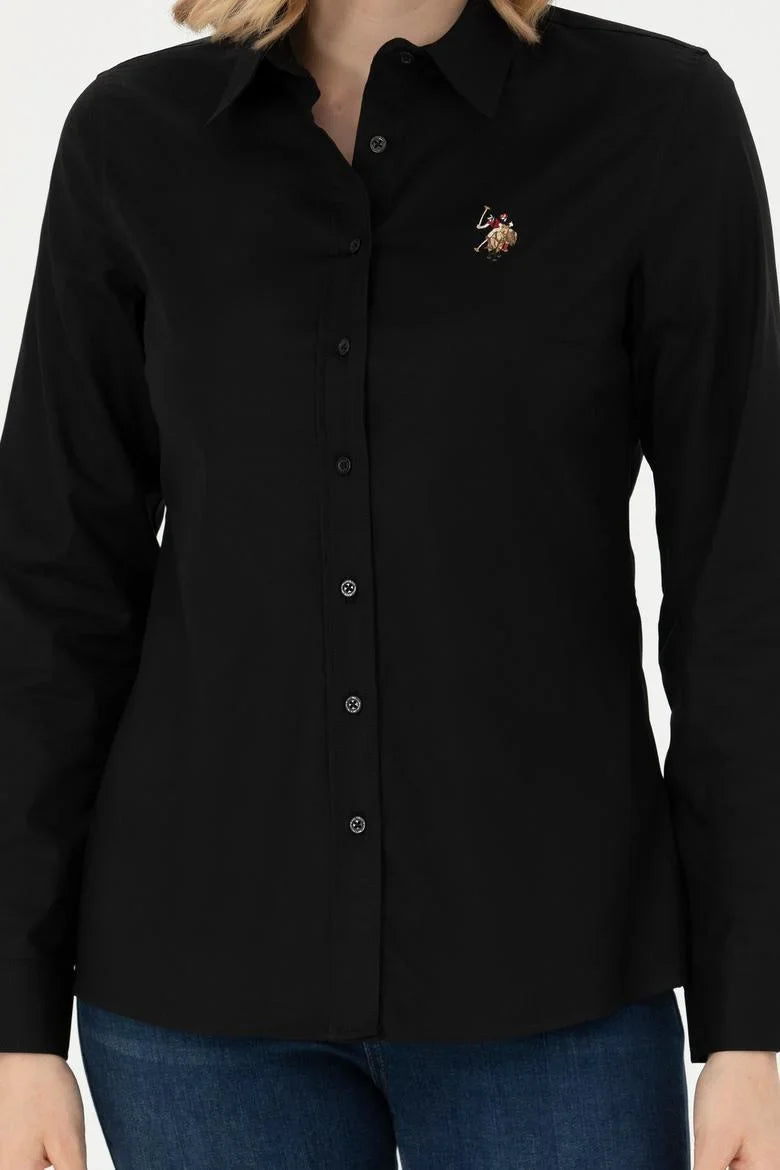 U.S. Polo Assn. crna ženska košulja sa zlatnim vezenim logotipom
