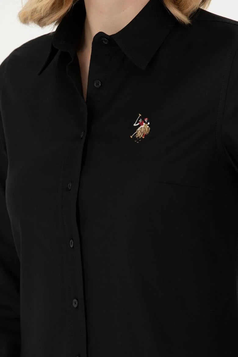 U.S. Polo Assn. crna ženska košulja sa zlatnim vezenim logotipom