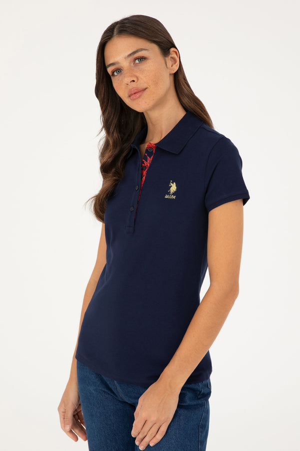 U.S. Polo Assn. teget ženska polo majica s kontrastnom kopčom i zlatnim logom