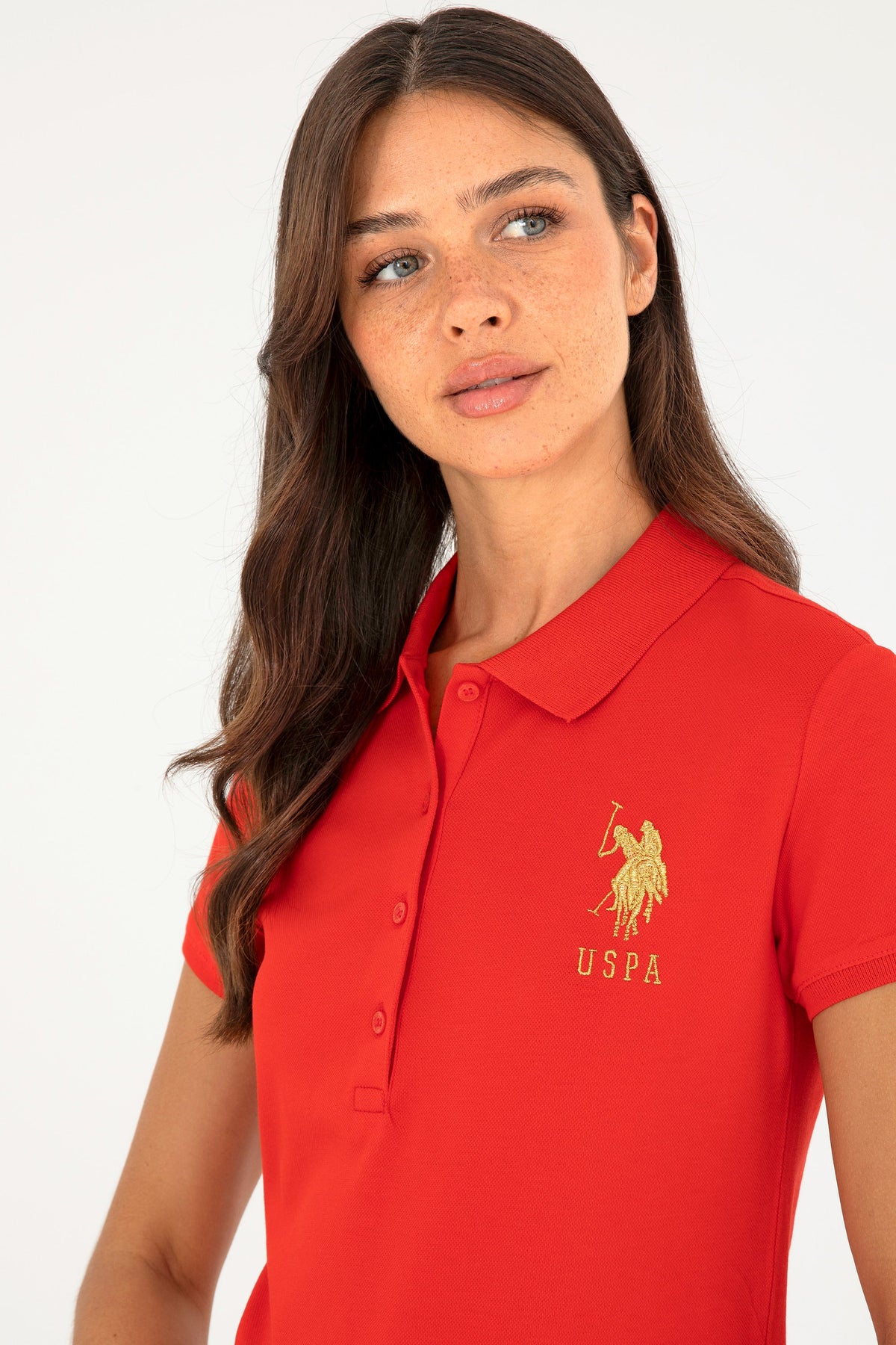 U.S. Polo Assn. crvena ženska polo majica s velikim zlatnim logom