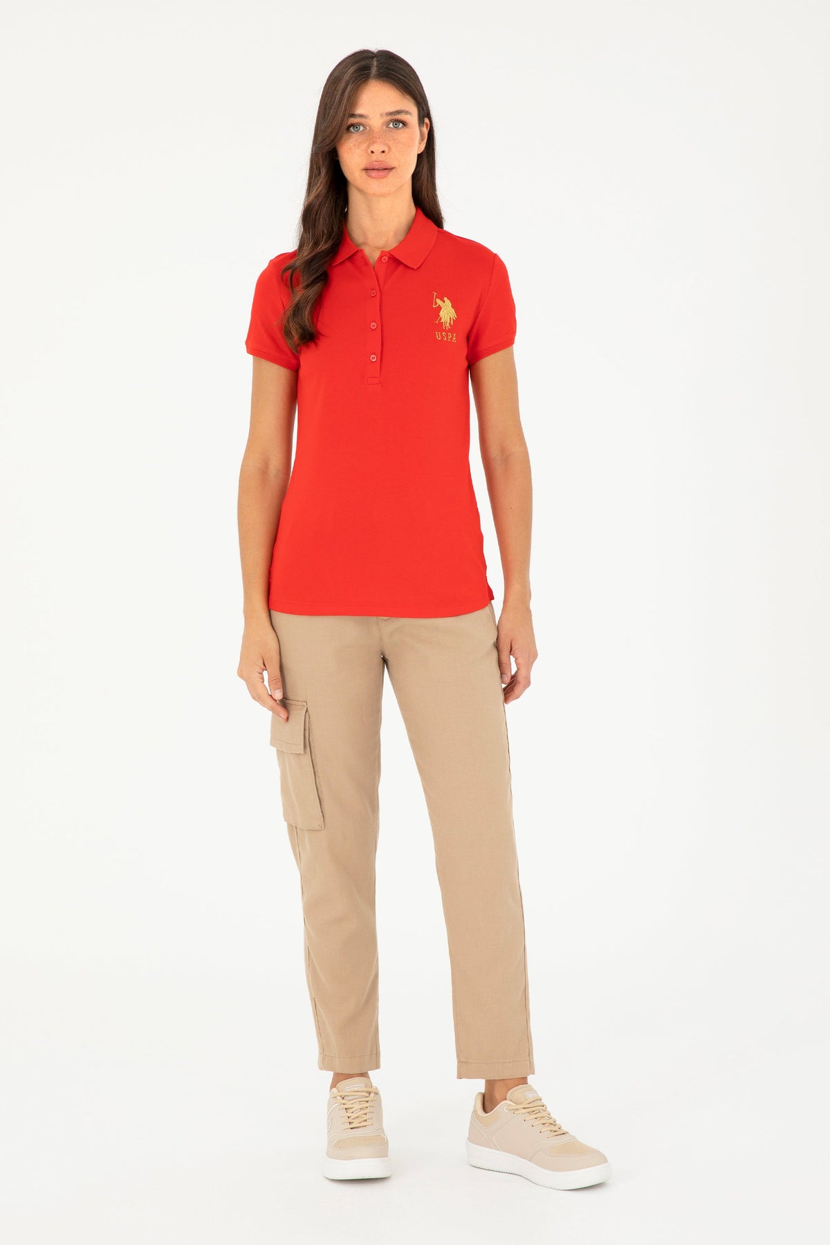 U.S. Polo Assn. crvena ženska polo majica s velikim zlatnim logom