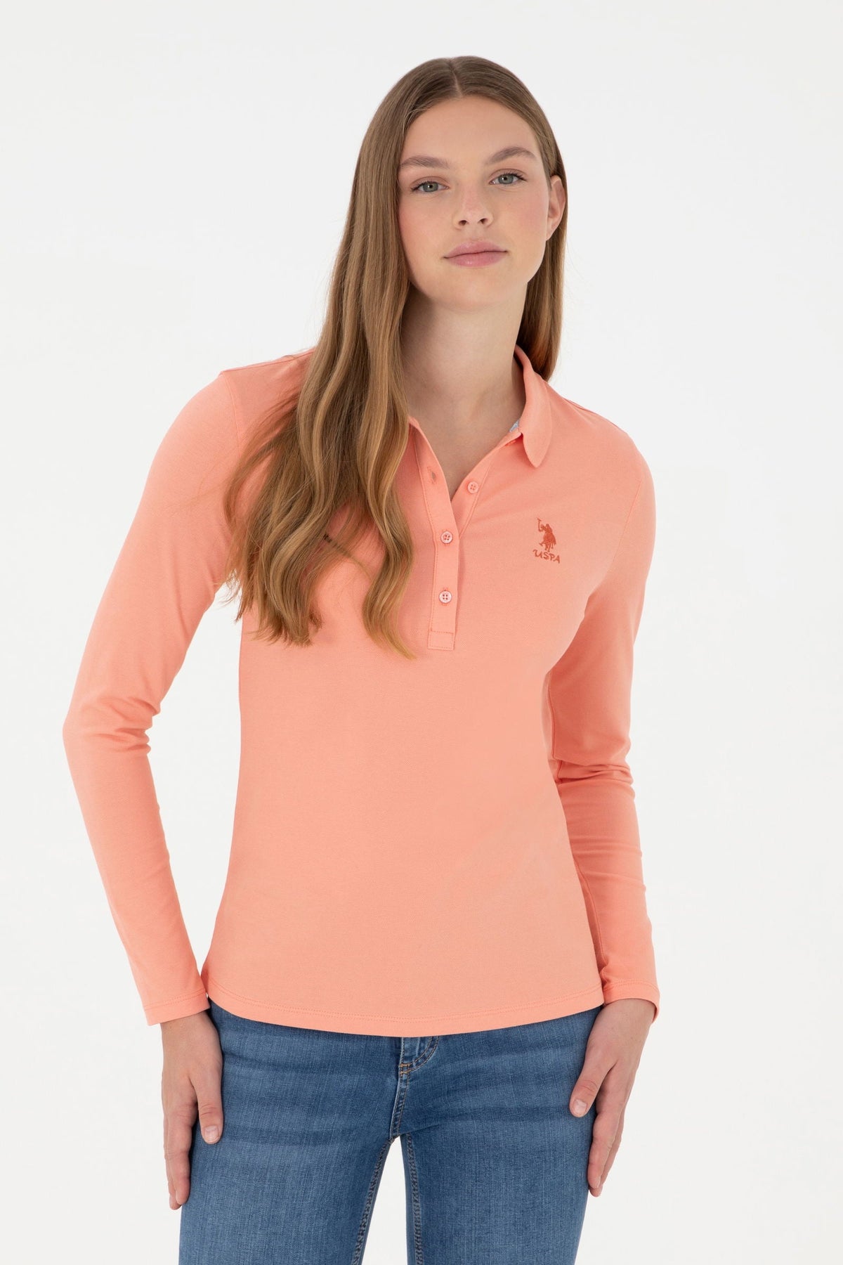 U.S. Polo Assn. koral ženska majica dugih rukava s polo kragnom