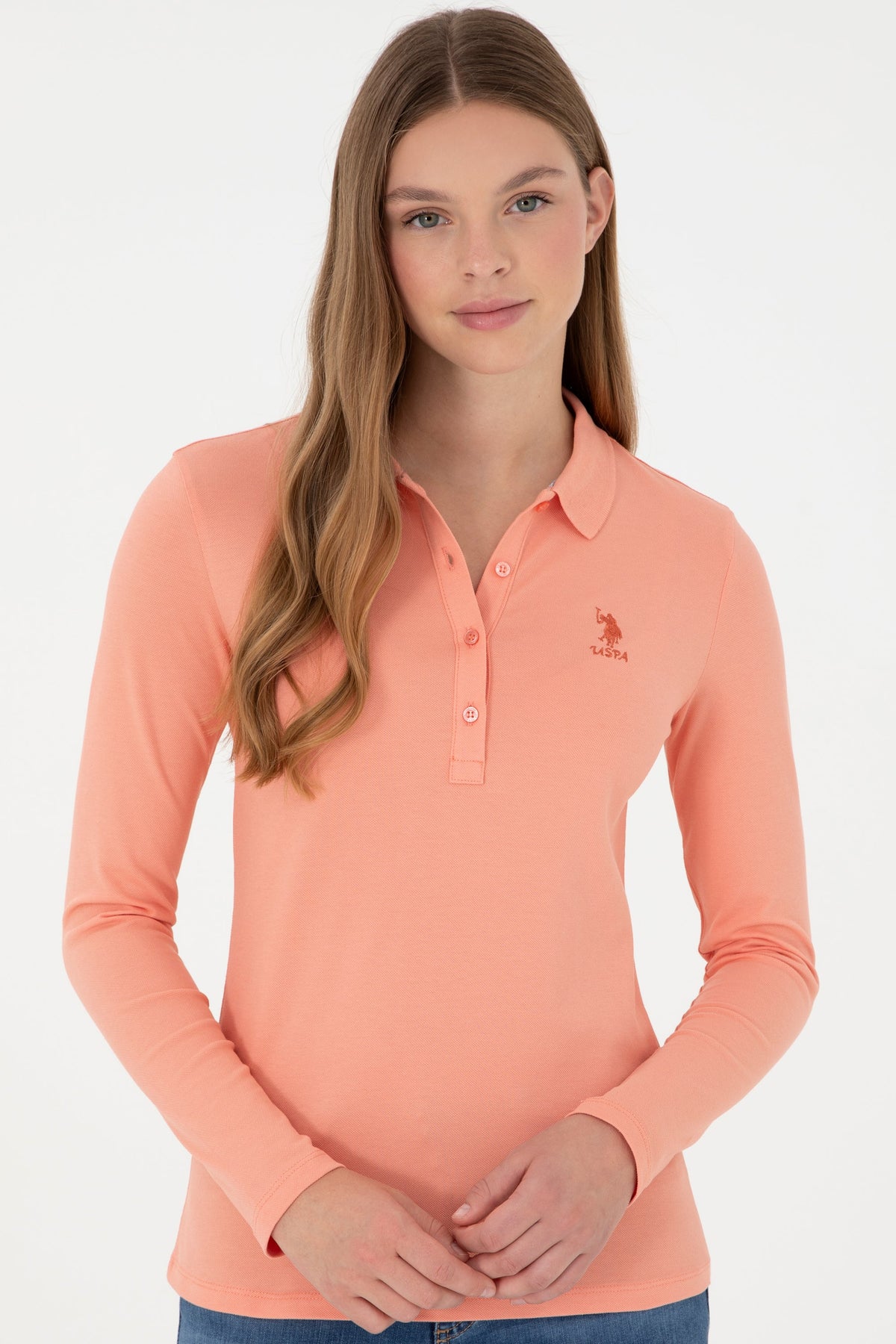 U.S. Polo Assn. koral ženska majica dugih rukava s polo kragnom