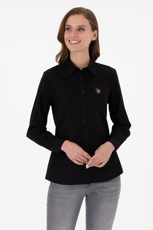 U.S. Polo Assn. crna ženska košulja sa zlatnim logotipom i dugim rukavima