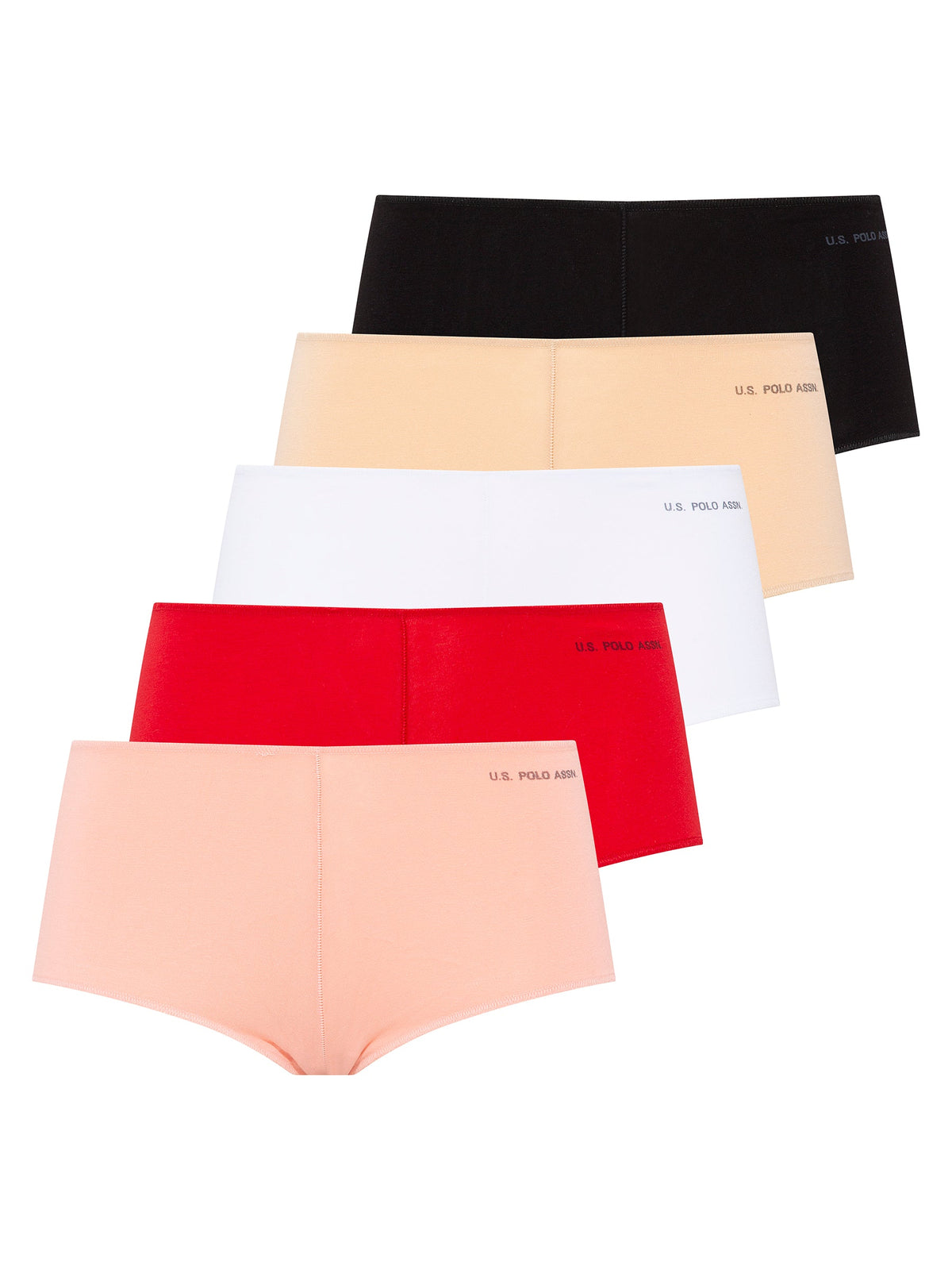 U.S. Polo Assn. višebojne ženske boyshort gaćice u crnoj, bež, bijeloj, crvenoj i roza boji (5 kom)
