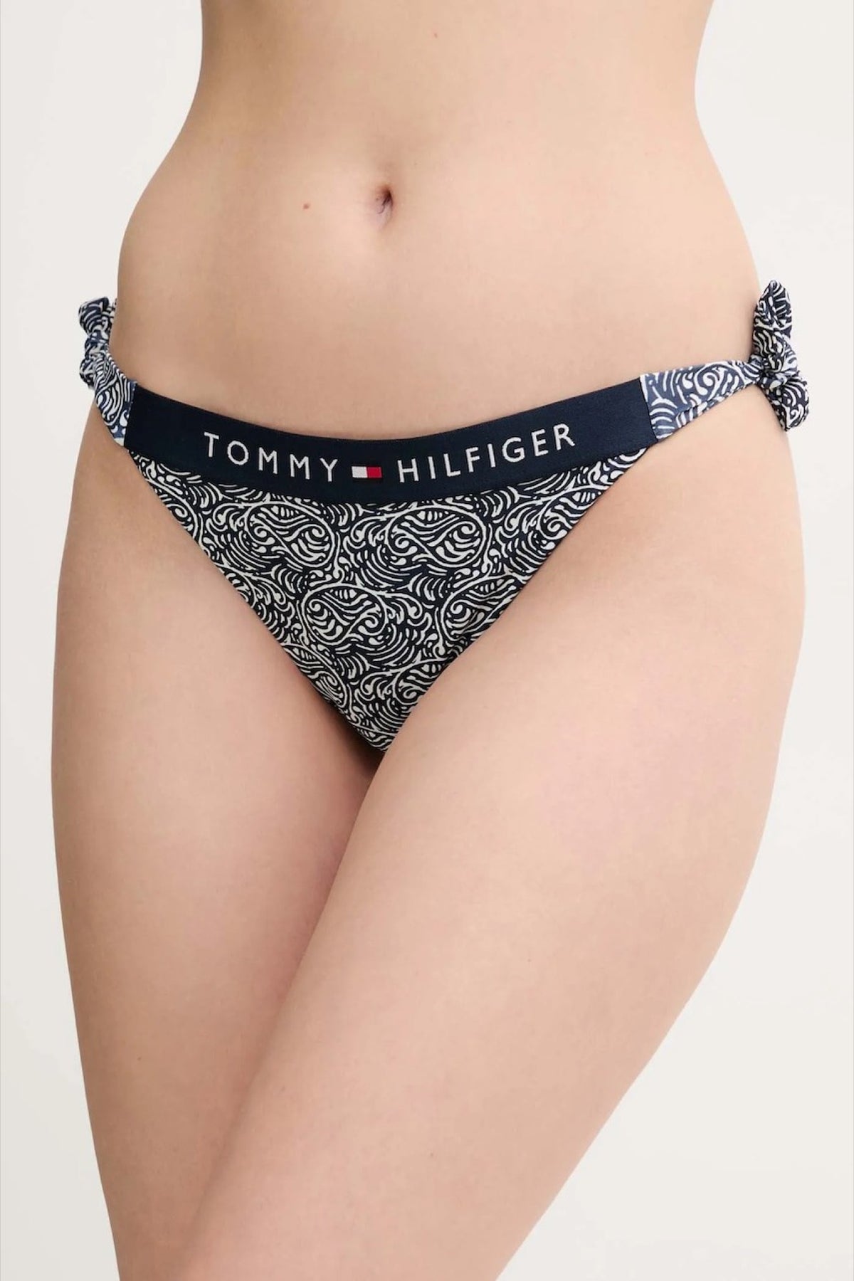 Tommy Hilfiger teget plavi ženski kupaći donji dio s logo trakom i uzorkom