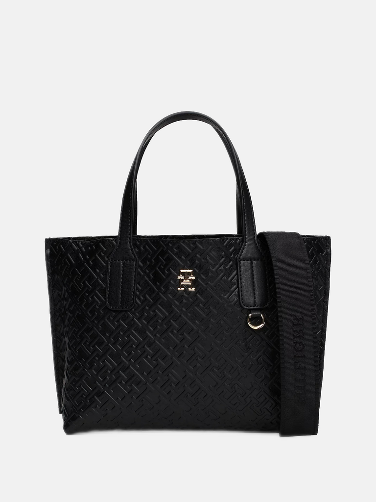 Tommy Hilfiger crna ženska torba sa reljefnim uzorkom-[SKU]