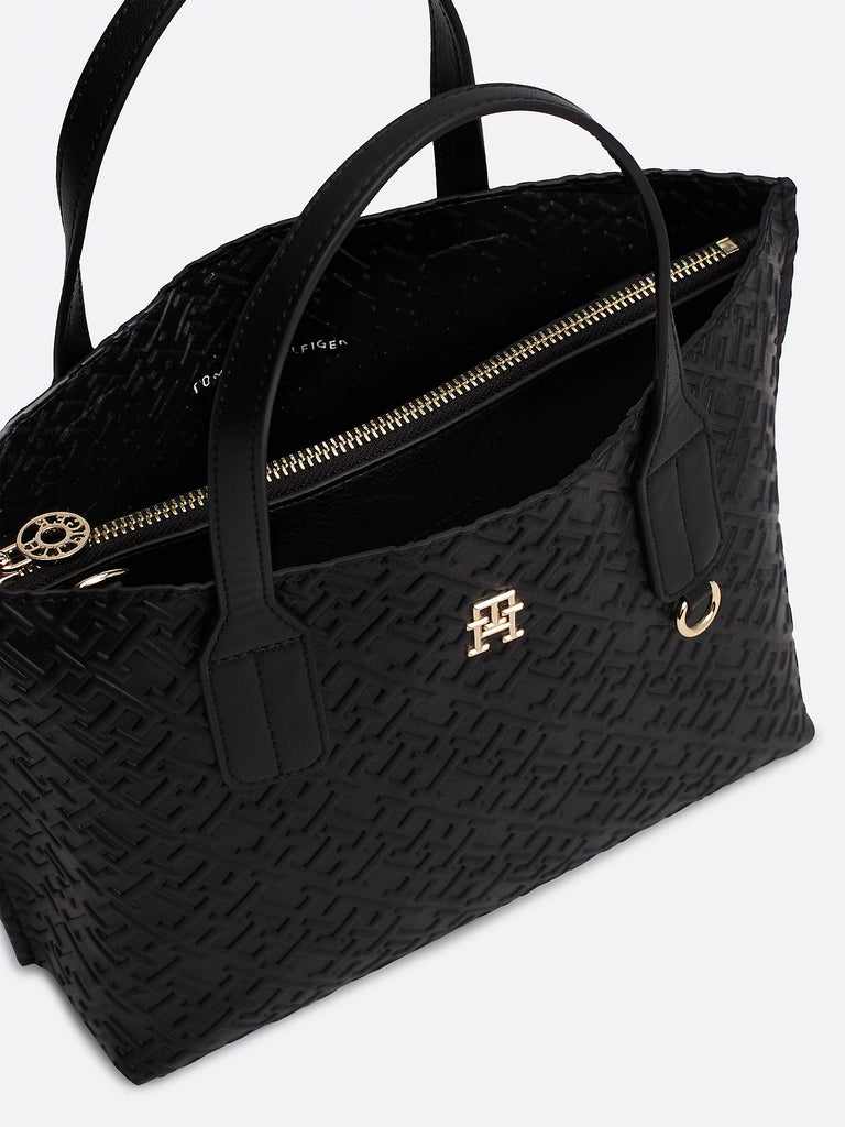 Tommy Hilfiger crna ženska torba sa reljefnim uzorkom-[SKU]
