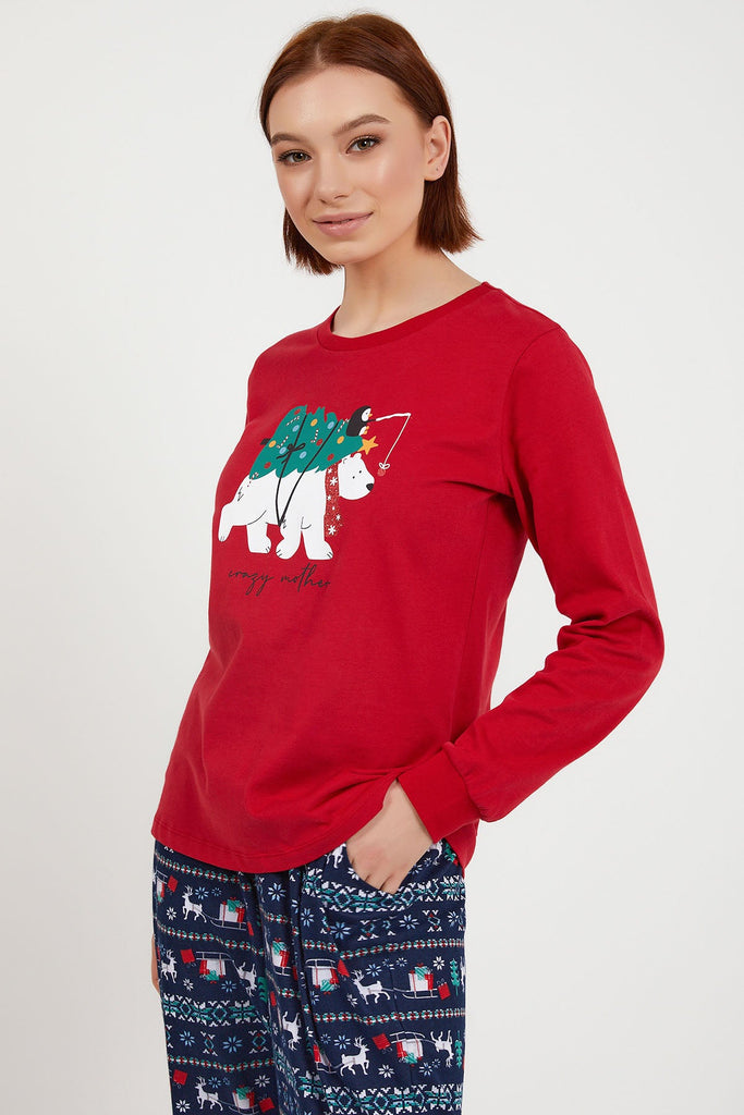 Arnetta crvena ženska pidžama sa božićnim motivom