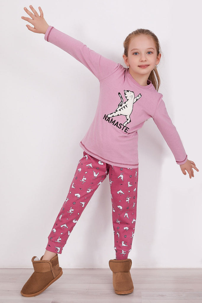 Arnetta ljubičasta pidžama za djevojčice s motivom joge