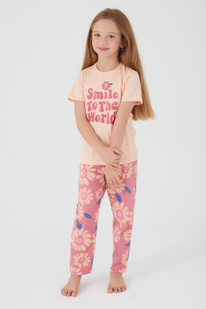 Arnetta roza pidžama za djevojčice s cvjetnim uzorkom