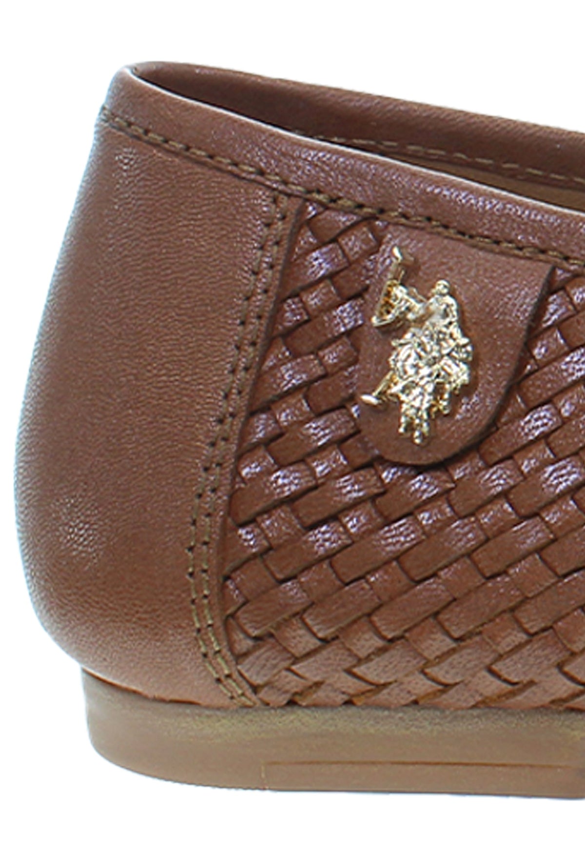 U.S. Polo Assn. smeđe ženske mokasine s pletenom teksturom i metalnom kopčom