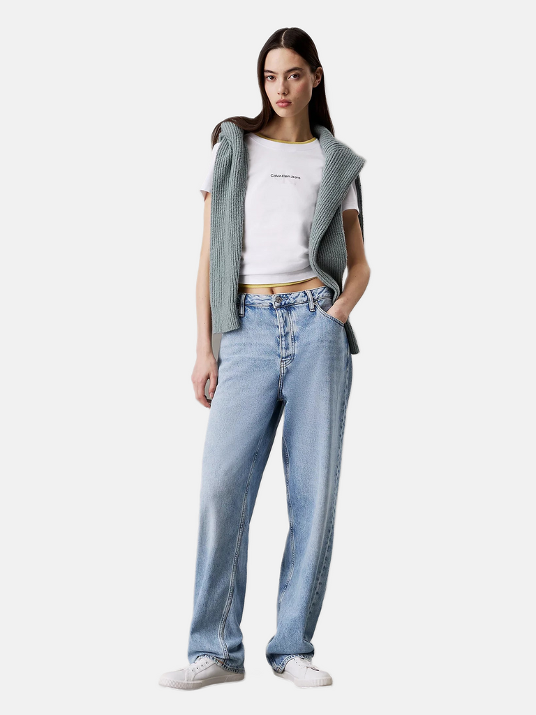 Calvin Klein bijela ženska majica s kontrastnim rubom-[SKU]