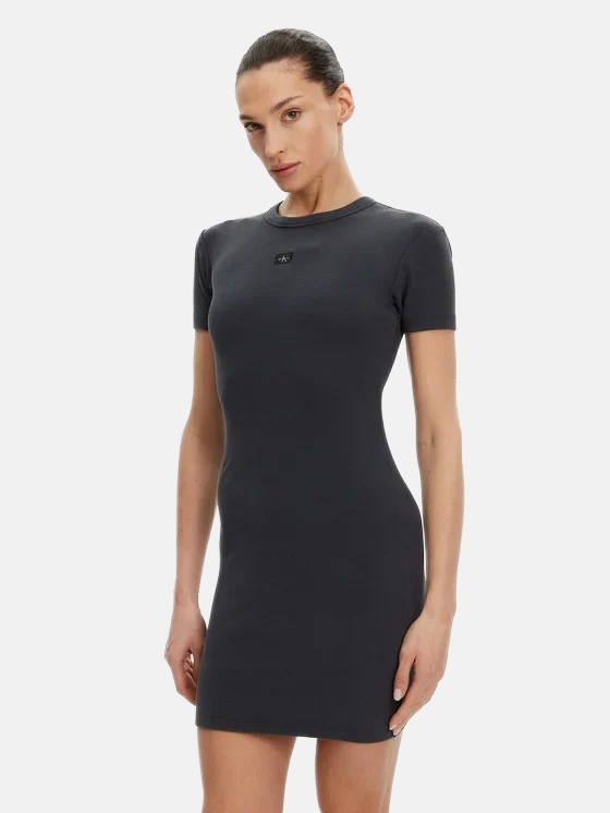 Calvin Klein siva ženska haljina s kratkim rukavima-[SKU]