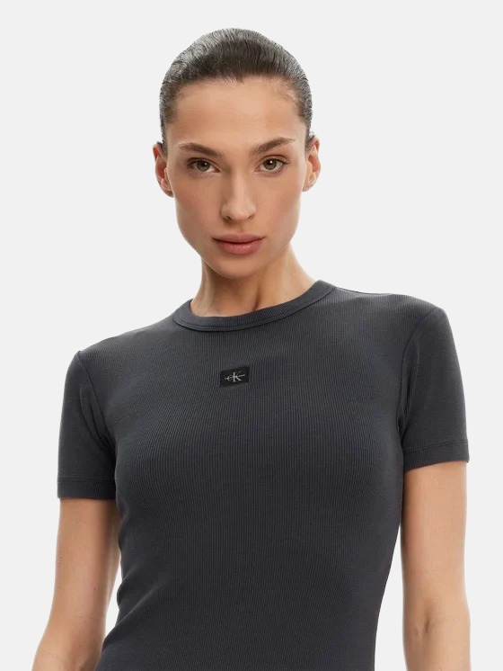 Calvin Klein siva ženska haljina s kratkim rukavima-[SKU]