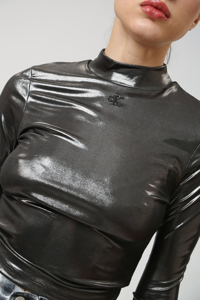 Calvin Klein crna ženska majica sa sjajnim efektom-[SKU]