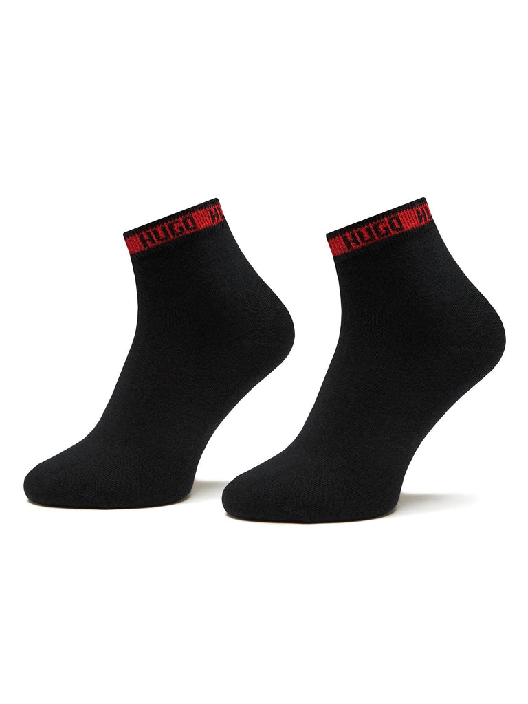Hugo crne muške čarape 2/1 sa crvenim rubom
