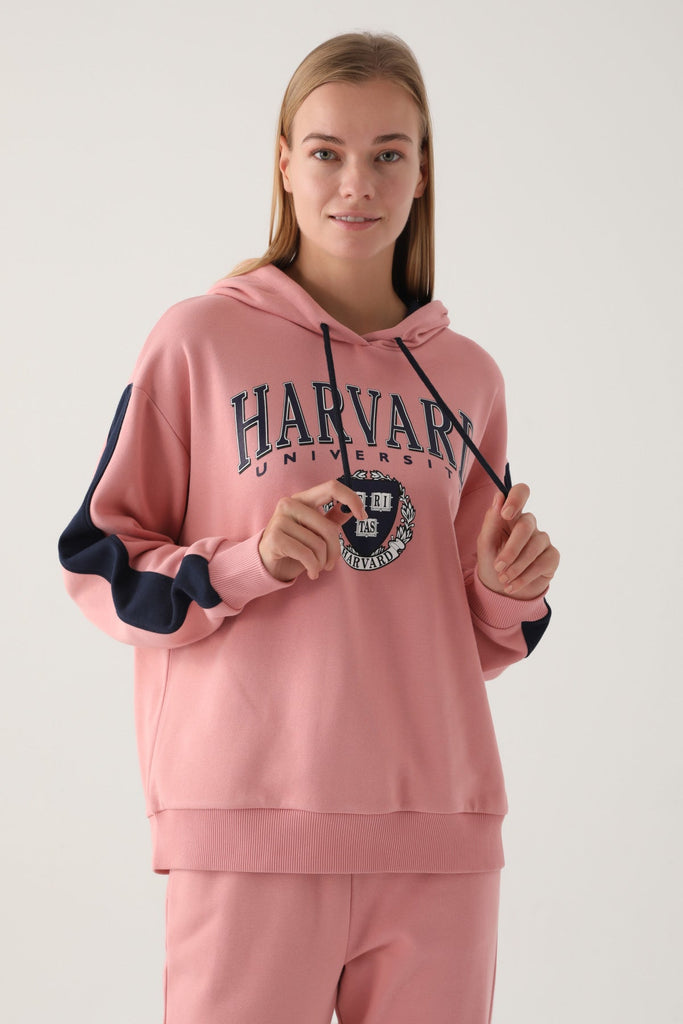 Harvard pink ženska dukserica sa kontrastnim rukavima
