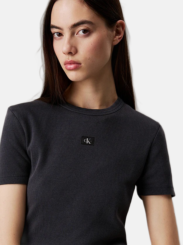 Calvin Klein siva ženska majica s kontrastnim detaljima-[SKU]
