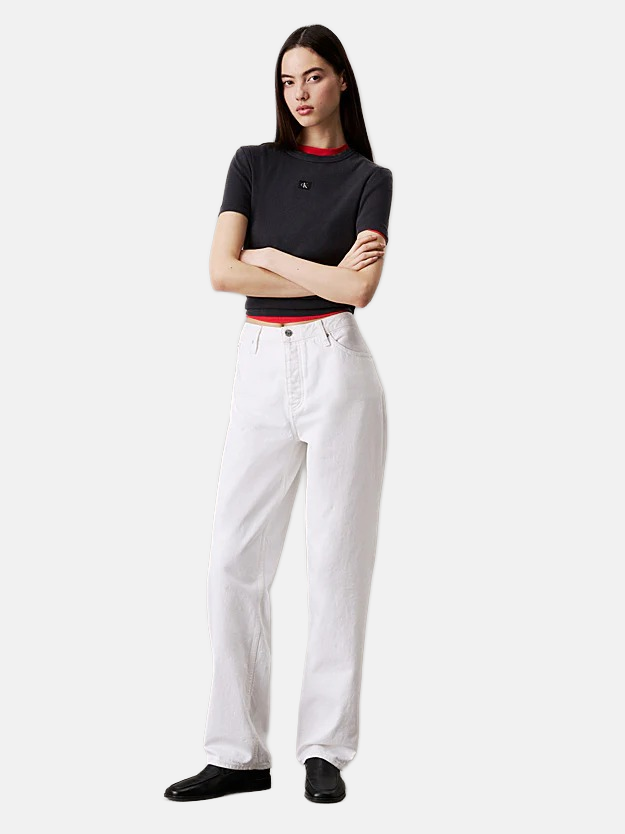 Calvin Klein siva ženska majica s kontrastnim detaljima-[SKU]