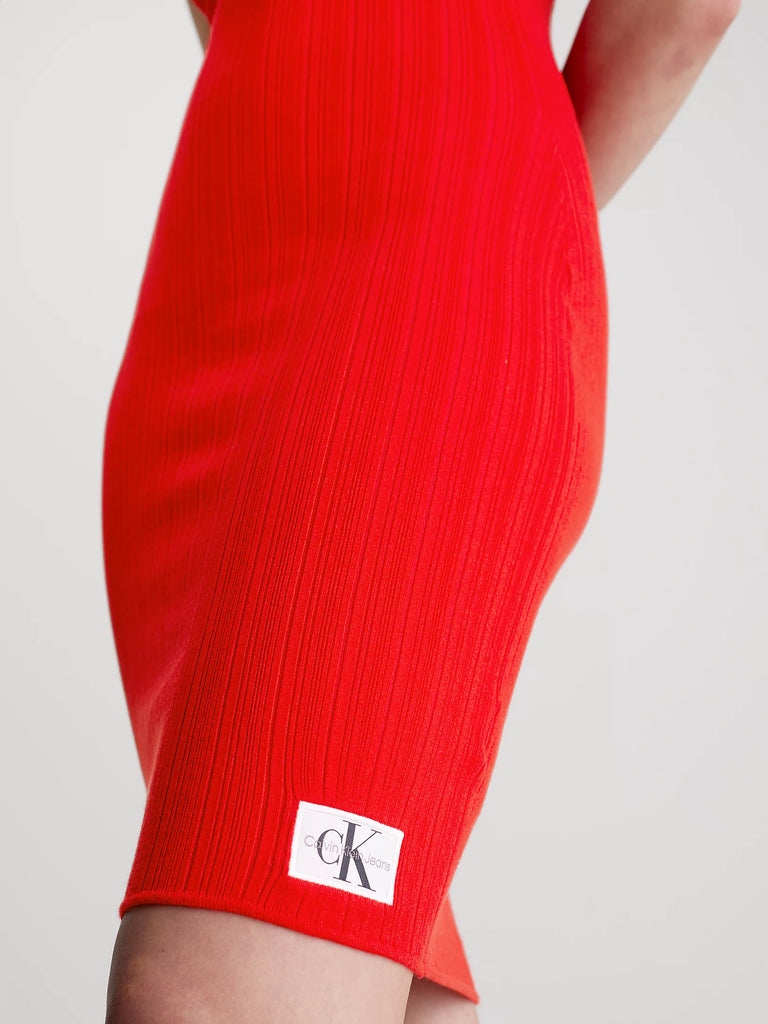 Calvin Klein crvena ženska haljina s rebrastim uzorkom-[SKU]