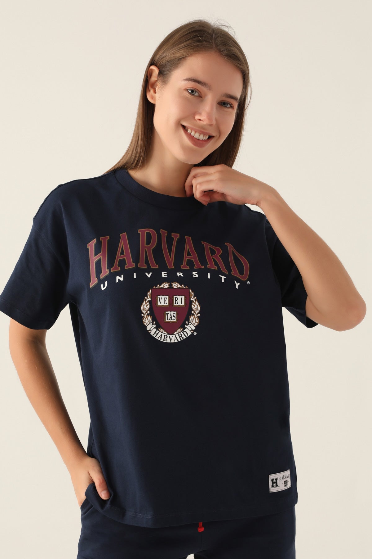 Harvard plava ženska majica s grbom na prsima