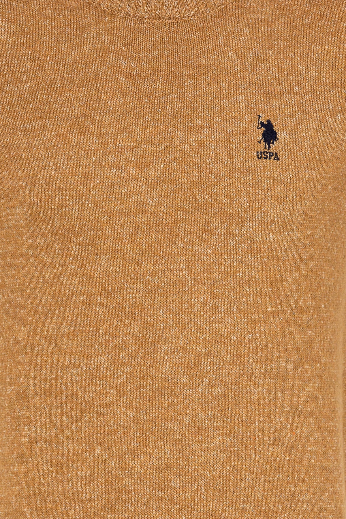 U.S. Polo Assn. svijetlosmeđi muški džemper s okruglim izrezom i vezom logotipa