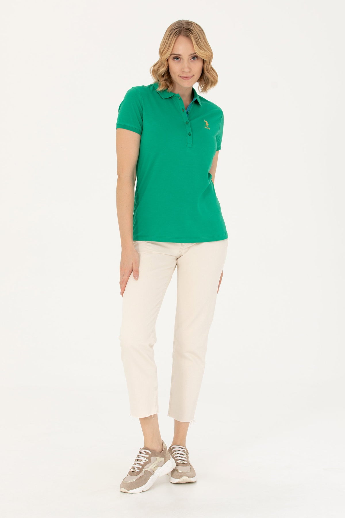 U.S. Polo Assn. zelena ženska polo majica sa zlatnim logom
