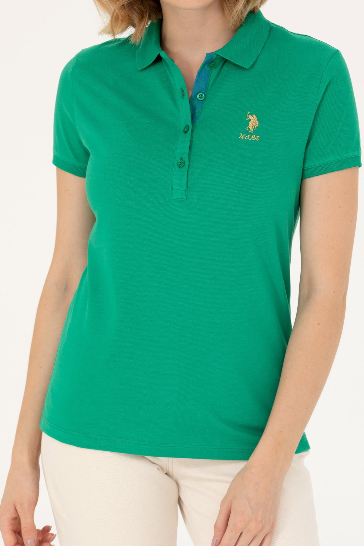 U.S. Polo Assn. zelena ženska polo majica sa zlatnim logom