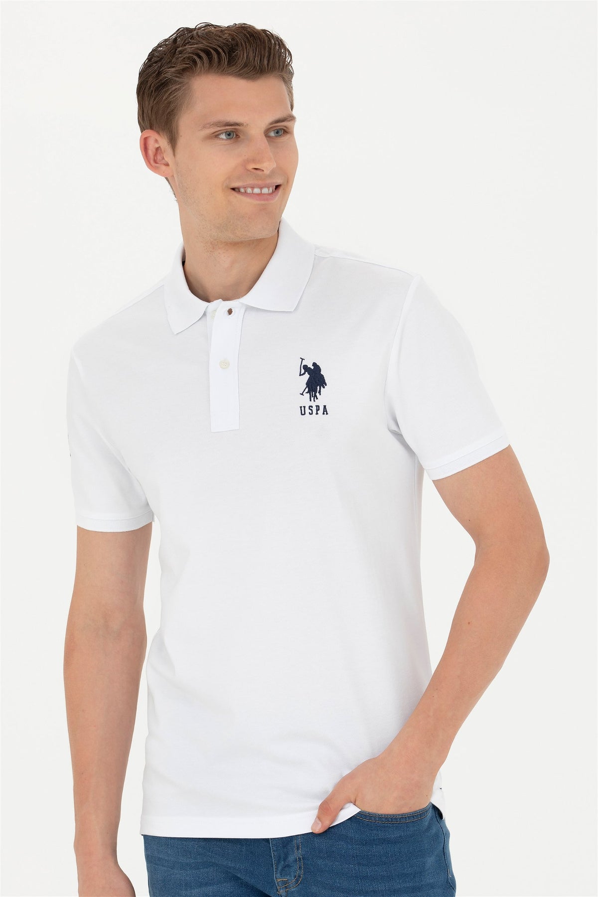 U.S. Polo Assn. bijela muška polo majica s velikim vezenim logom