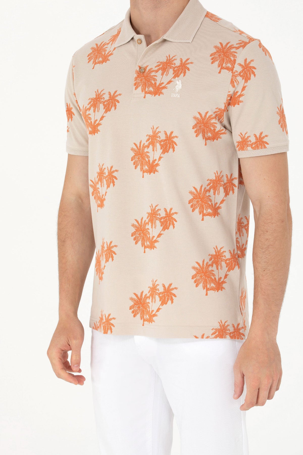 U.S. Polo Assn. bež muška polo majica s printom palmi