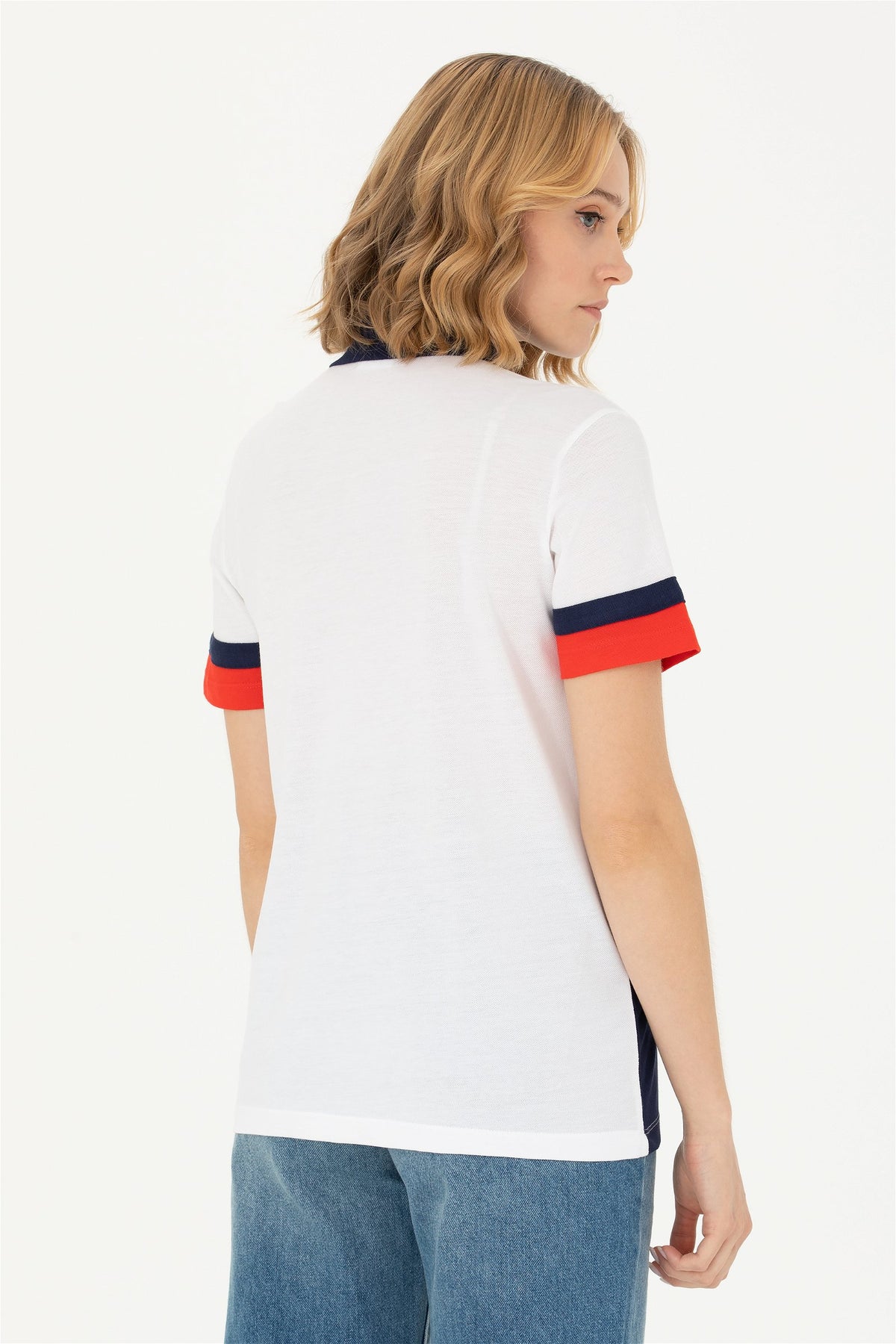 U.S. Polo Assn. bijela ženska polo majica u blokovima boja s velikim logom