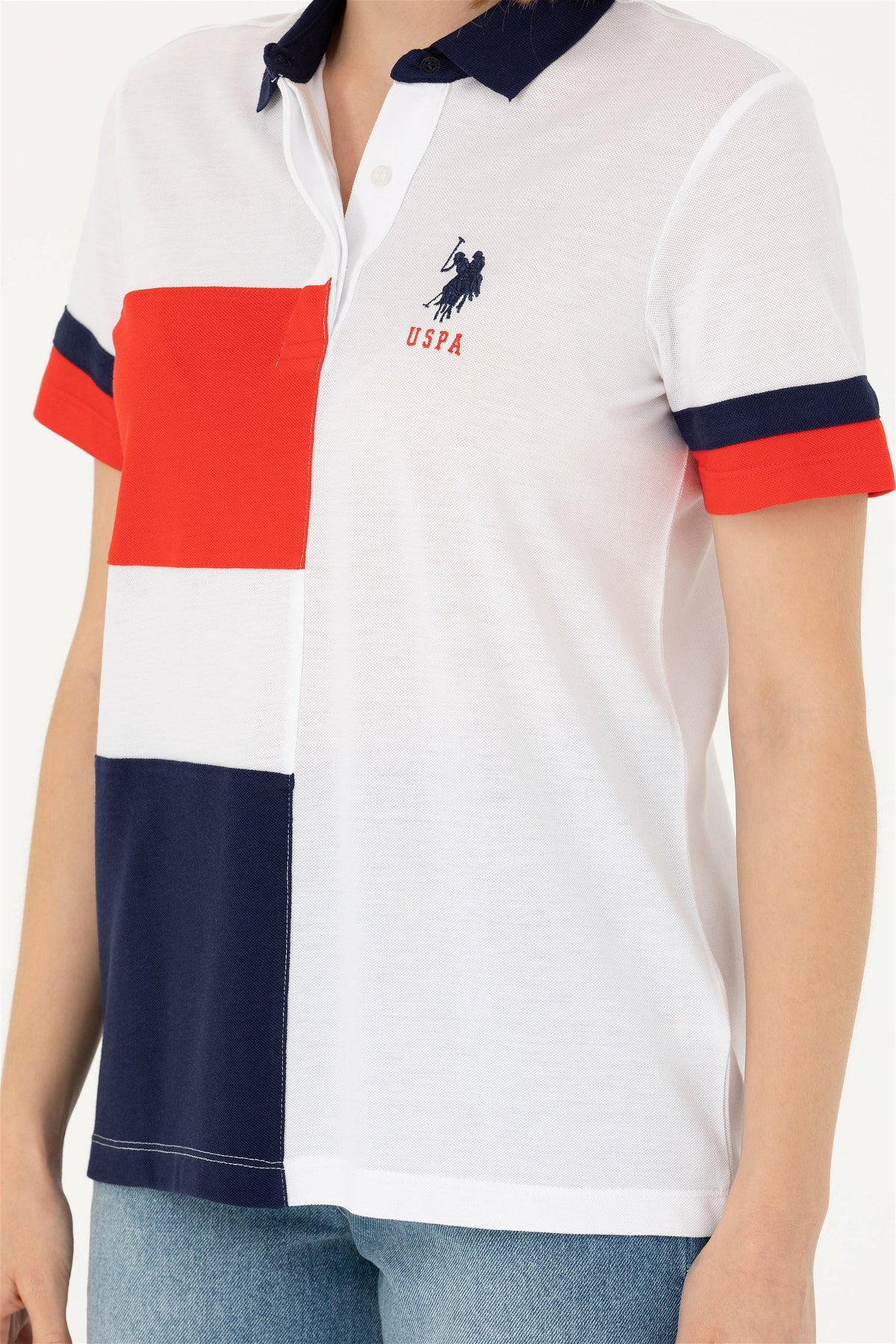 U.S. Polo Assn. bijela ženska polo majica u blokovima boja s velikim logom