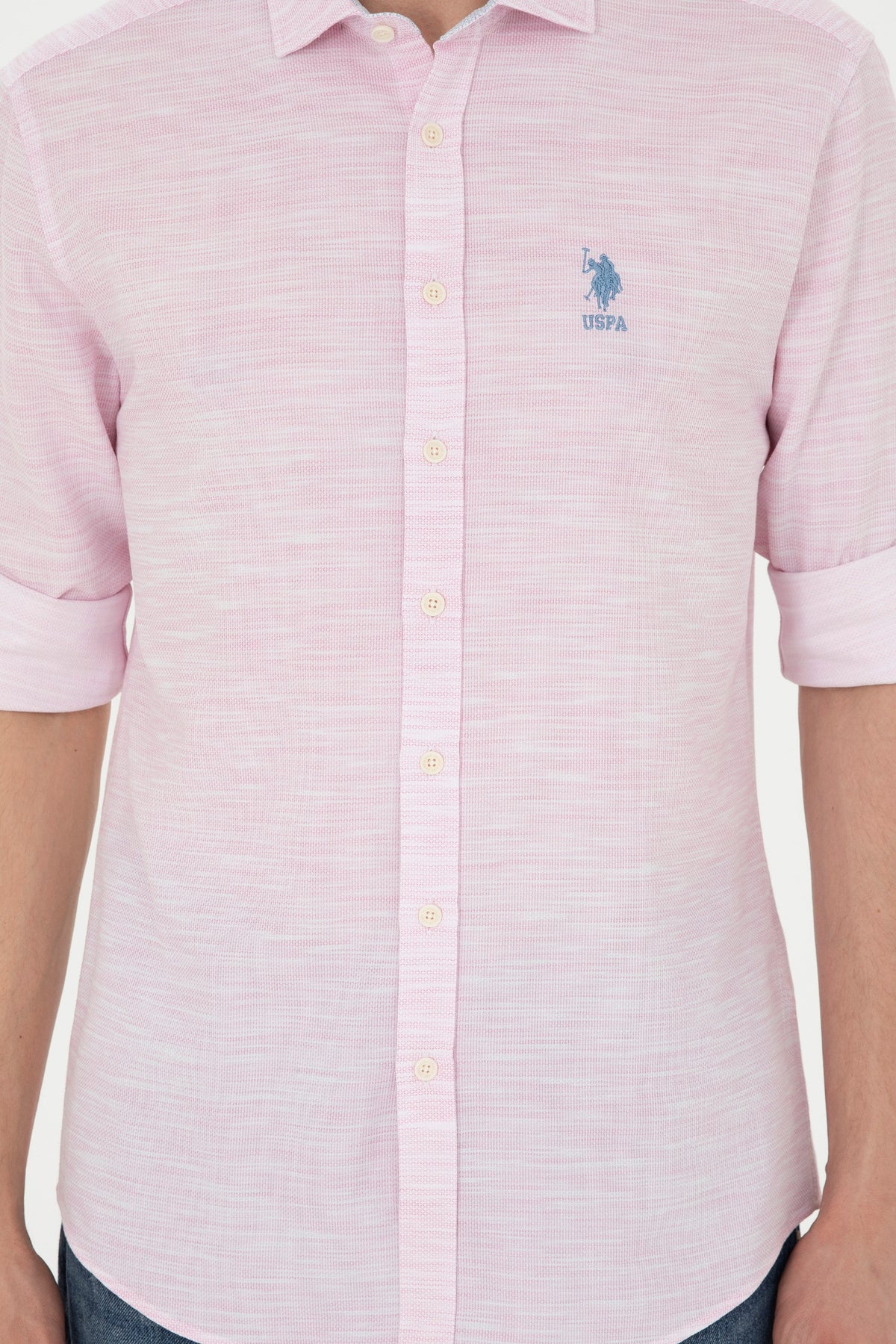 U.S. Polo Assn. roza muška košulja s melanž teksturom