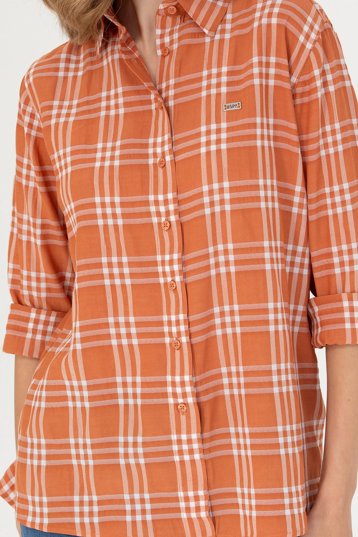 U.S. Polo Assn. narandžasta ženska karirana košulja