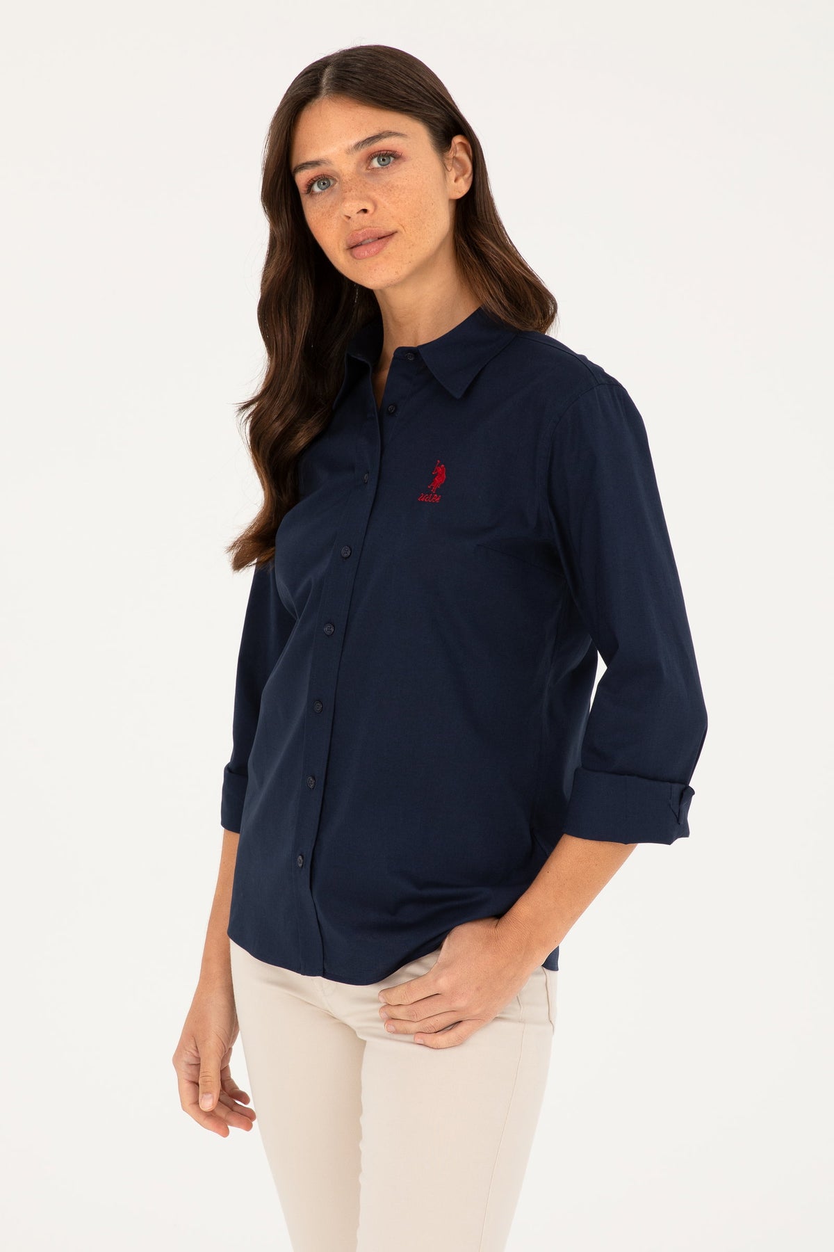 U.S. Polo Assn. teget ženska košulja s velikim crvenim logotipom