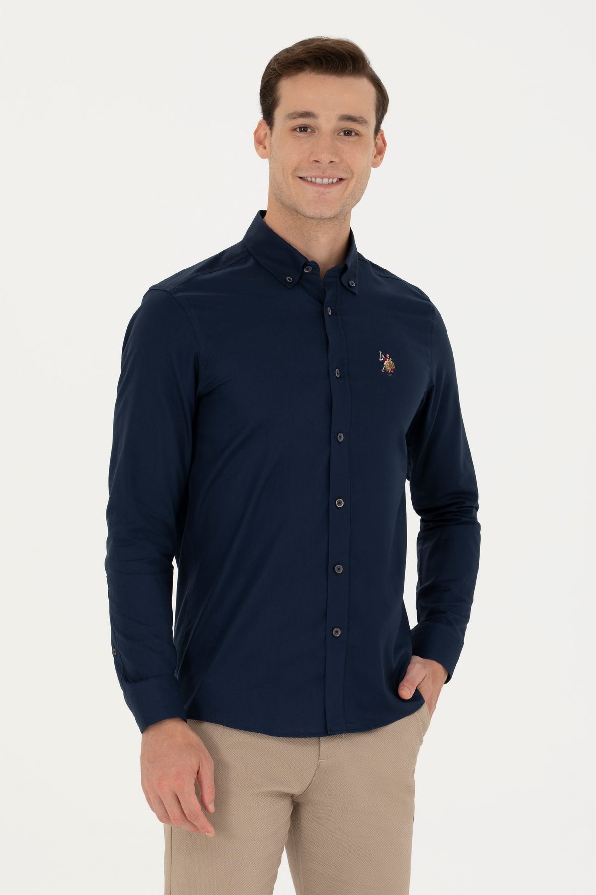 U.S. Polo Assn. teget muška košulja s vezenim logotipom na prsima