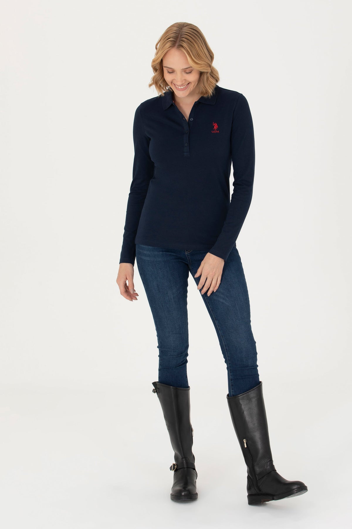U.S. Polo Assn. teget ženska majica dugih rukava s polo kragnom