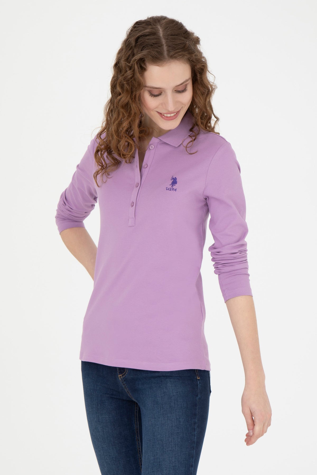 U.S. Polo Assn. lila ženska majica dugih rukava s polo kragnom