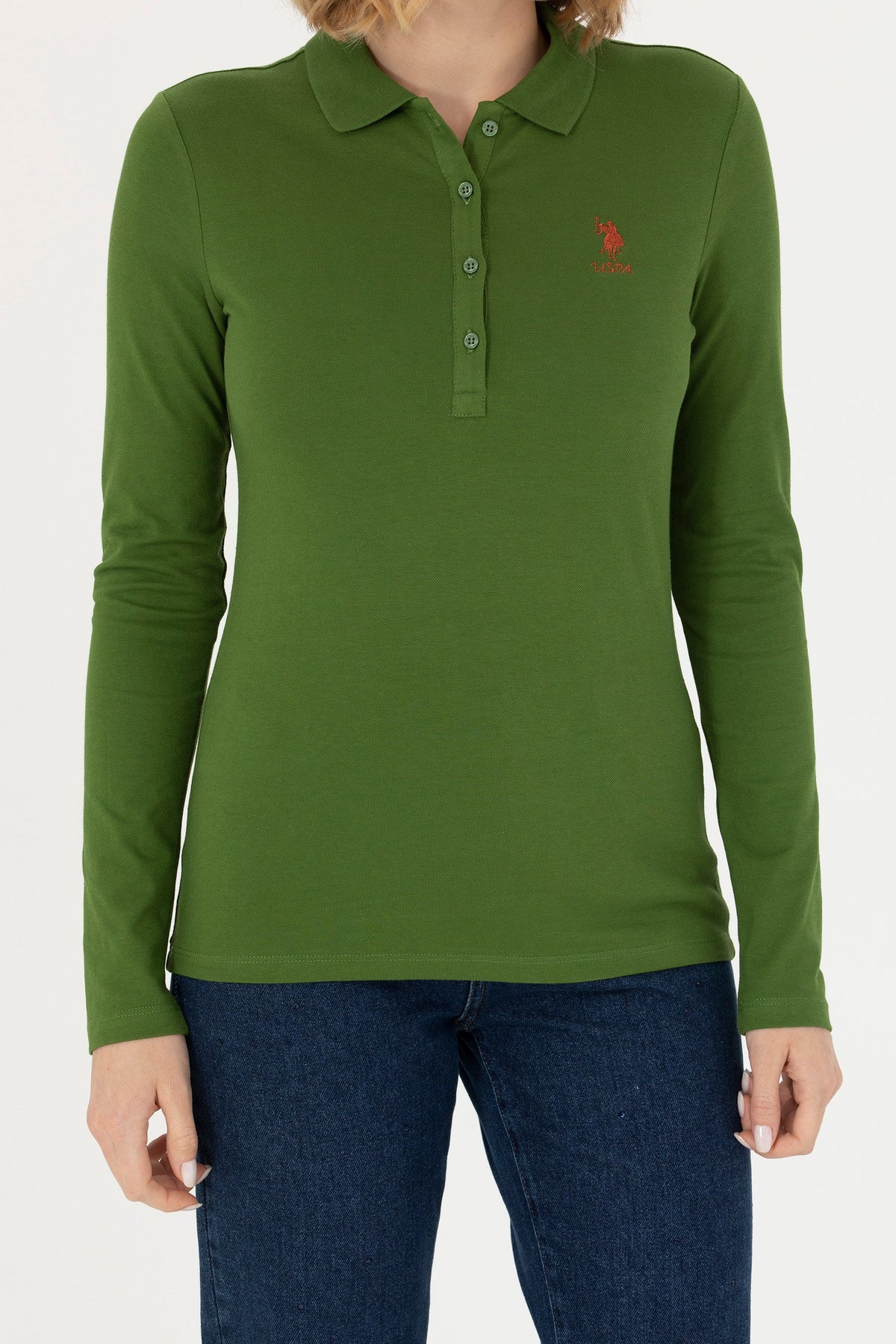 U.S. Polo Assn. zelena ženska majica dugih rukava s polo kragnom