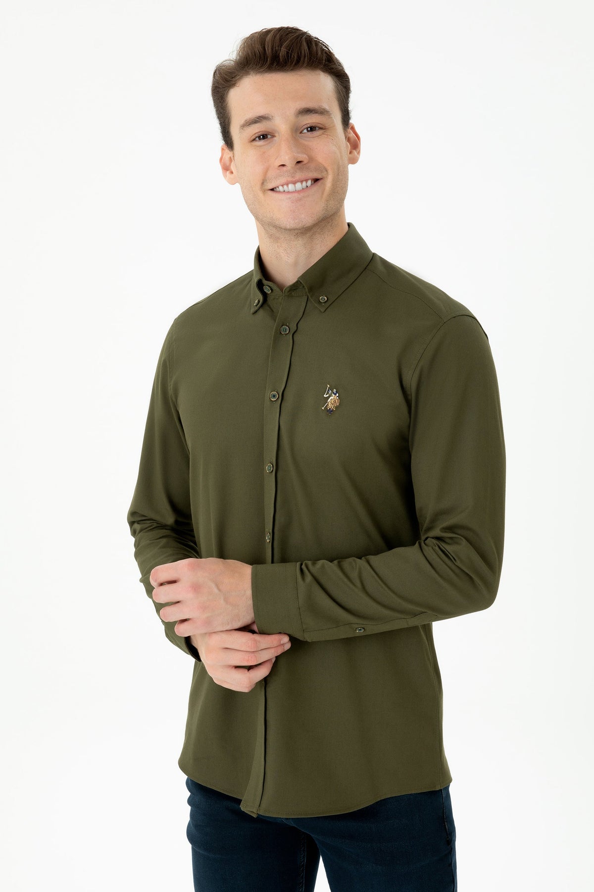 U.S. Polo Assn. khaki muška košulja s dugim rukavima