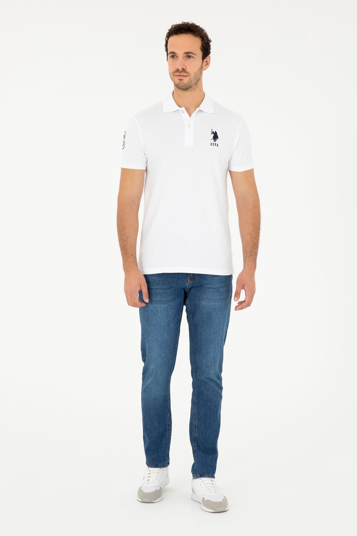 U.S. Polo Assn. bijela muška polo majica s brojem na rukavu
