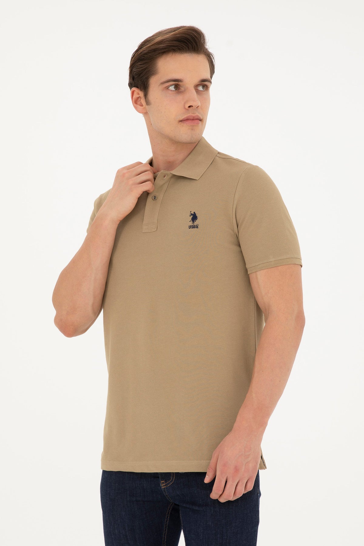 U.S. Polo Assn. khaki muška polo majica s kontrastnom oznakom na rukavu