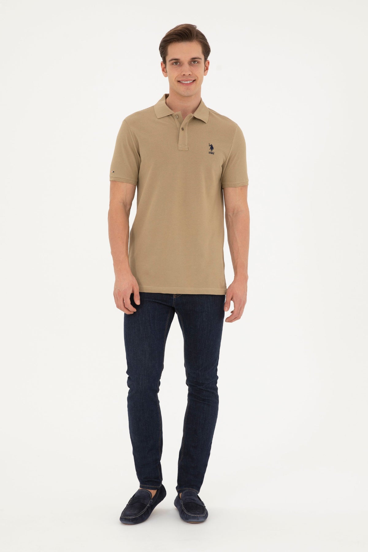 U.S. Polo Assn. khaki muška polo majica s kontrastnom oznakom na rukavu