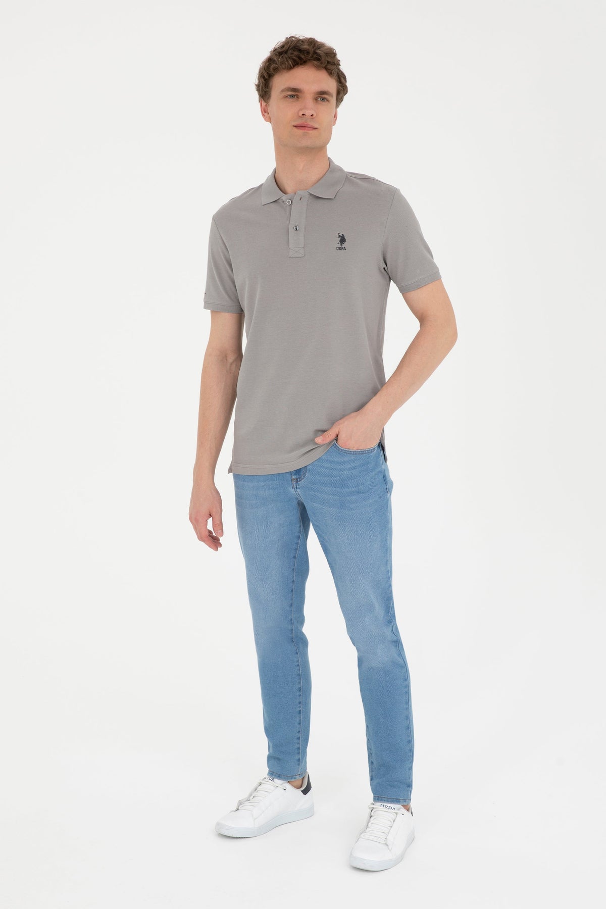 U.S. Polo Assn. siva muška polo majica s vezenim logom