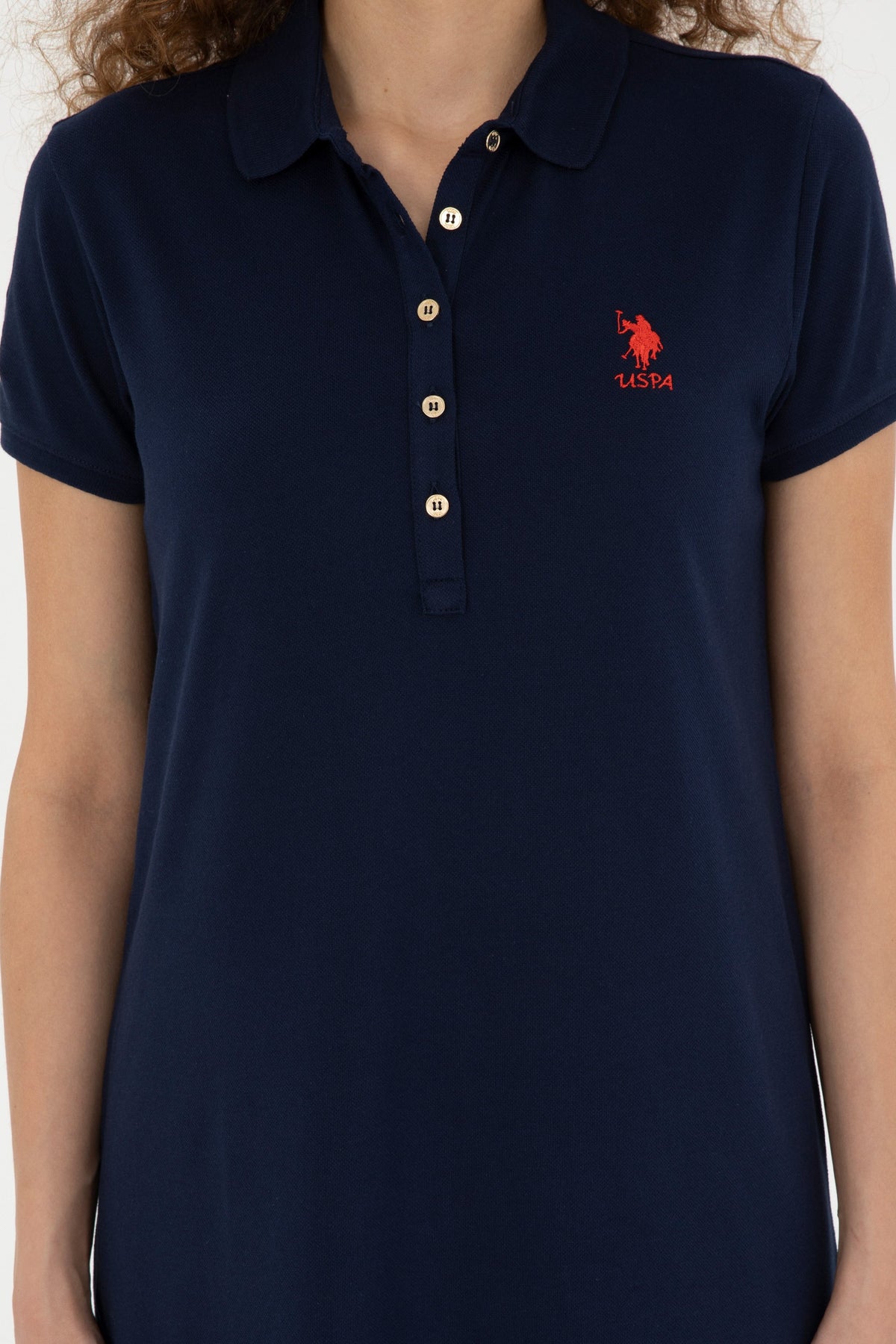 U.S. Polo Assn. teget ženska haljina A kroja s polo kragnom i vezom logotipa