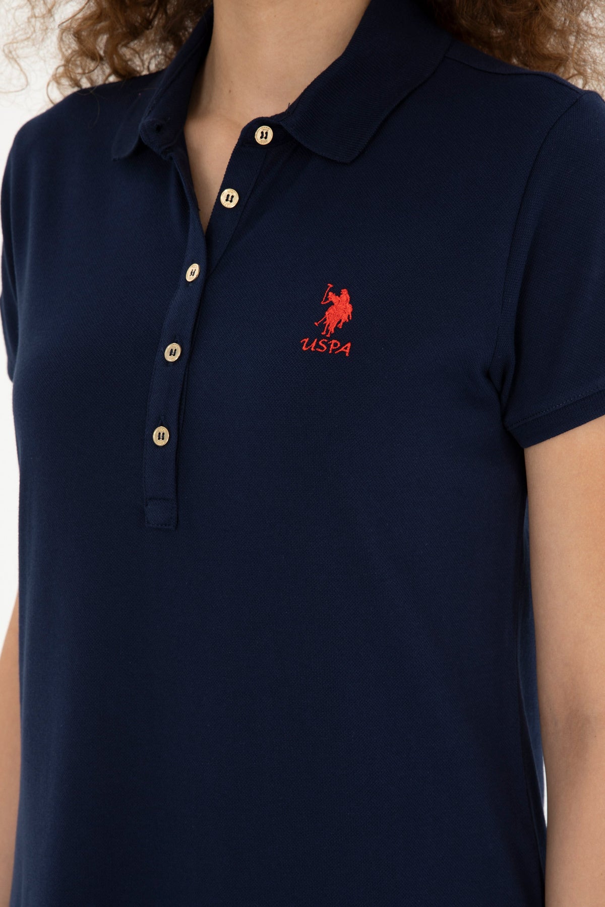 U.S. Polo Assn. teget ženska haljina A kroja s polo kragnom i vezom logotipa