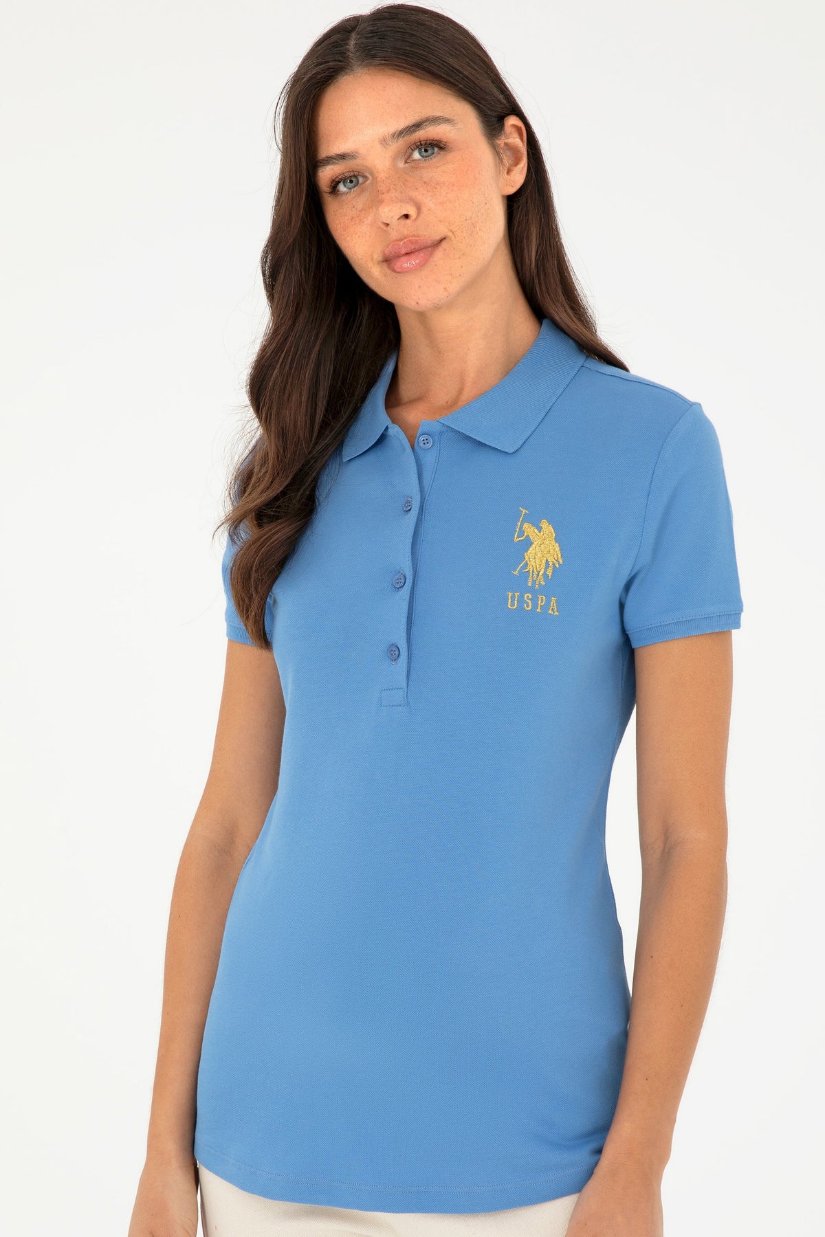 U.S. Polo Assn. plava ženska polo majica s velikim zlatnim logom