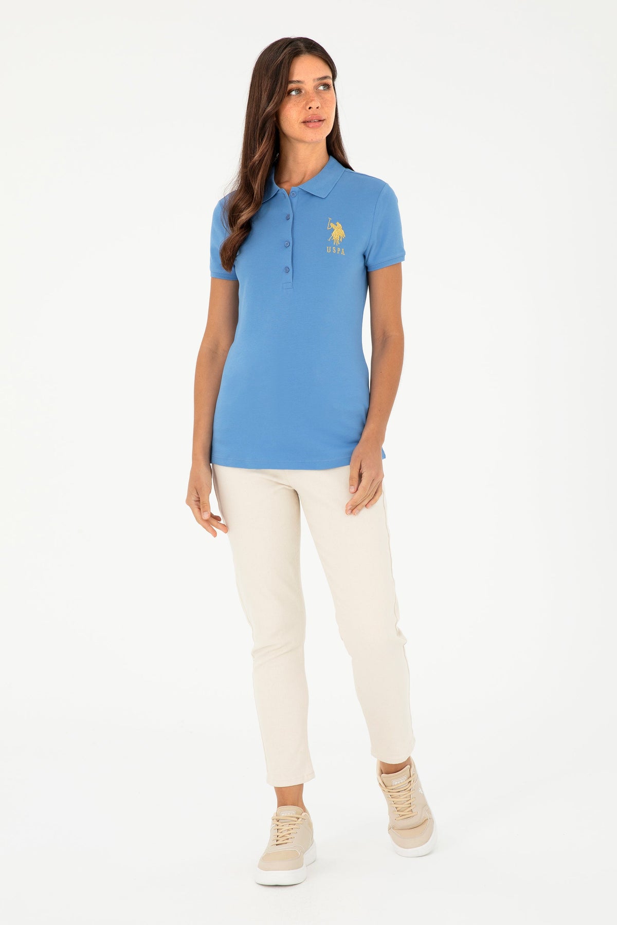 U.S. Polo Assn. plava ženska polo majica s velikim zlatnim logom